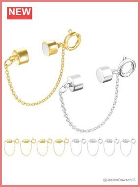Magnetic Bracelet Clasps with Safety Chain, Set of 8, Brass, Polished